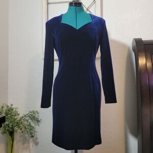 Navy Blue Velvet Jessica Howard Petite Midi Dress Sweatheart Neckline Size 4